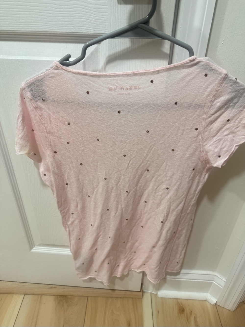 Zadig & Voltaire Light Pink Studded Short Sleeve Tee - Picture 2 of 3